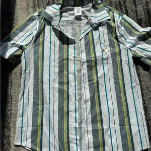 NWT Disneys Haunted Mansion Men's Striped Shirt - Gray, Green, Blue